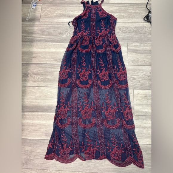 Altar'd State Navy and Red Floral Lace and Embrodisred Dress - Picture 7 of 7